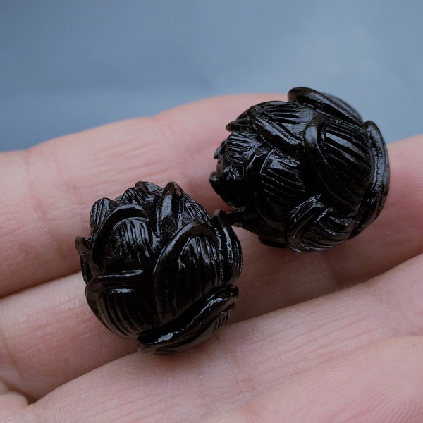 Black Sandalwood Carved Lotus Beads  18-20mm,Flower Beads,Engraved Spacer Beads,Blackwood Bead,Prayer Beads,For Handwork
