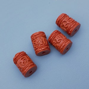 2 Cinnabar OM Mantra Beads: Red Buddhism Spacer Beads (12x8 mm)
