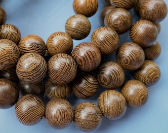 108 Wenge Wood Beads: Natural Round Mala Prayer Beads (6mm-12mm)