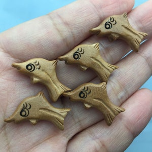 5 PCS  Peachwood Double Sides Carved Tuna Fish Charms 25 mm,Wood Spacer Charms,Prayer Bead,Mala Bead,DIY Jewelry Making Accessory