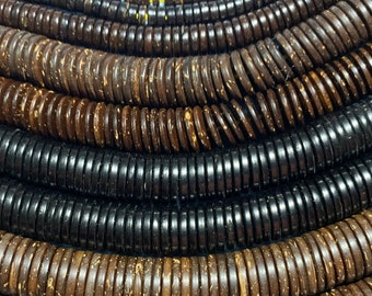 Coconut Shell Abacus Beads: Full Strand, Natural Wood (4-18mm)