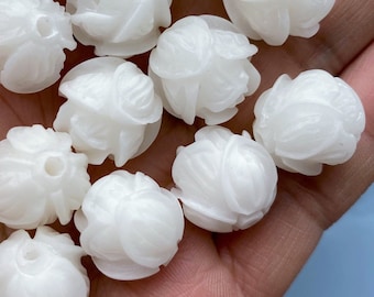 4pcs Perles naturelles blanches bodhi lotus 13 mm 15 mm 18 mm 21 mm, perles de rose, perles de lotus, perles de bodhi, perles de bouddhisme, perles pour le projet d’art