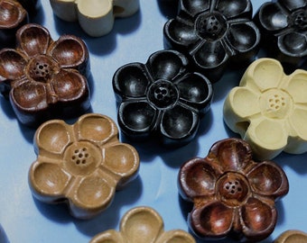 2 Wood Carved Flower Beads: Black Wood Spacers (15x5 mm),Mala Making