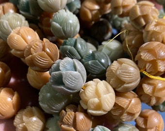 Carved Lotus Bodhi Root Beads: Weathered Flower Spacers, 11-14mm Strand