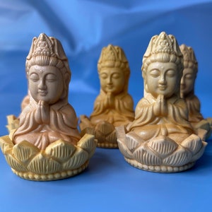 2 PCS Natural Boxwood Carved Guanyin Charm 22*40 mm,Mala Making Wood Pendant,Prayer Pendant,Buddhism Beads,DIY Accessories