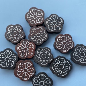 2 PCS-Sandalwood With 925 Silver Inlaid Flower Beads 13 mm,Wood Spacer Beads,Flower Spacer Beads,Loose Beads,DIY Jewelry Making