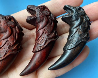 Sandalwood Wolf Tooth Charm: Wood Prayer Pendant (6.0*1.7 cm)