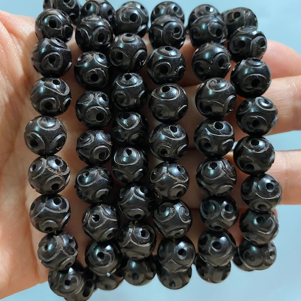 Full Strand 108 Beads Natural Black Sandalwood Carved Lucky Cloud Beads 6 mm 8 mm 10 mm 12 mm,Prayer Beads, Mala Beads,DIY Jewelry Making