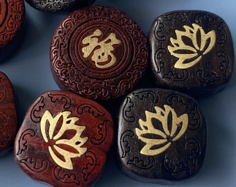 2 PCS Carved Lotus Blackwood Beads: Engraved Spacer Beads (15-16 mm)