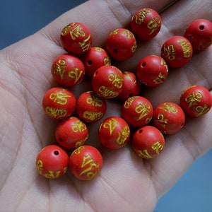 10 PCS Cinnabar OM Mantra Beads: Red Buddhism Symbol Beads (6mm 8mm 10mm)