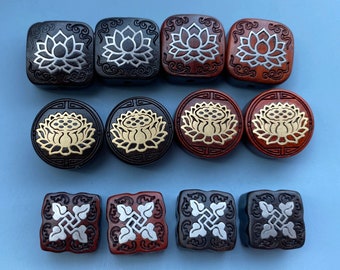 2 Black Sandalwood Carved Flower Beads: Engraved Spacer Beads (15x5 mm)