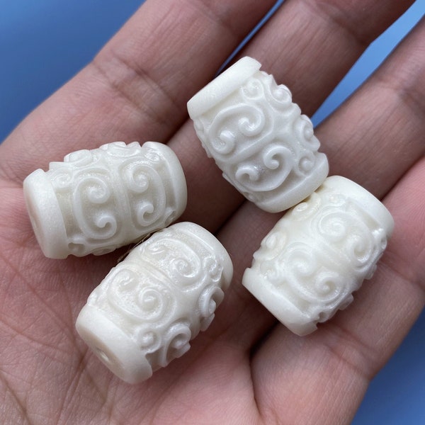 2 PCS Natural Tagua Nut Engraving Barrel Beads 14~16 mm,Tube Spacer Beads,Wood Beads,White Beads,Drum Beads, DIY Accessories,DIY Findings