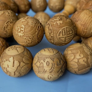 Natürliche Holz geschnitzte Fu/12 Zodiacs lose Perlen 20 mm,Holz Spacer Perlen,Malaherstellung,Buddhismus Perlen,DIY Schmuck,Mala Perlen,Gebetsperlen