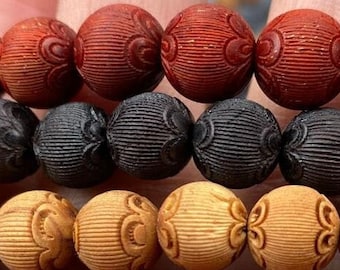 Carved Sandalwood Lotus Beads: 108 Mala Beads for DIY Jewelry