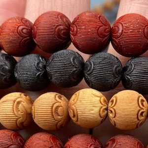 Natural Sandalwood Carved Lotus Beads 8 mm 10 mm 12 mm 15 mm 18 mm 20 mm,Sandalwood Spacer Beads,108 Loose Beads,Mala Making,DIY Finding