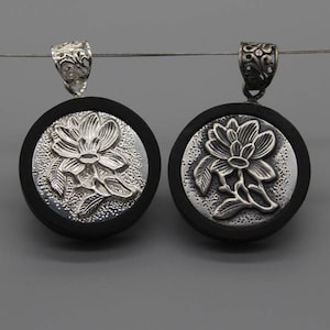 Yoga Jewelry 1PC Sterling Silver and Sandalwood Cloud Pendant,Chinese Lucky Cloud Pendant,Wood Pendant,Yoga Zen Pendant