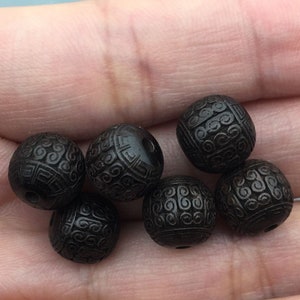 Sándalo natural Grandes líneas de pared grabados cuentas espaciadora 10 mm 12 mm 16 mm, felicidad y cuentas talladas adineradas, cuentas de oración, cuentas mala