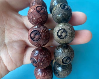 Carved Wood Yinyang Beads: 20mm Taiji Loose Beads for Yoga Bracelet