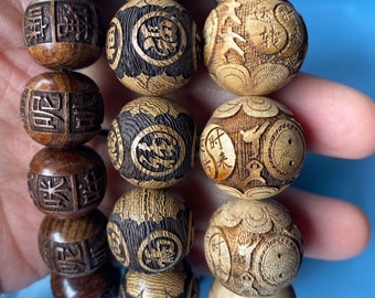 Natuurlijk hout gesneden Fu/OM/Yinyang losse kralen 17-20 mm, houten spacer kralen, mala maken, boeddhisme kralen, doe-het-zelf sieraden, mala kralen, gebed kralen