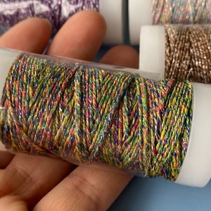 Glittered Thread Metallic Twisted Cord: Glitter Beading Thread, Jewelry String (12 ...