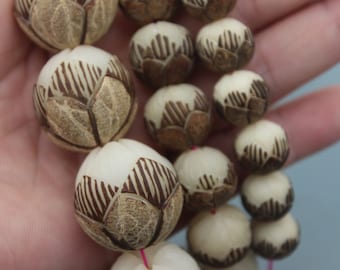 10 Natural Bodhi Root Lotus Beads: Wood Buddhism DIY Accessories,Beading Supply,Mala Making