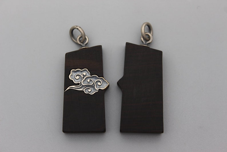 Yoga Jewelry 1PC Sterling Silver and Sandalwood Cloud Pendant,Chinese Lucky Cloud Pendant,Wood Pendant,Yoga Zen Pendant