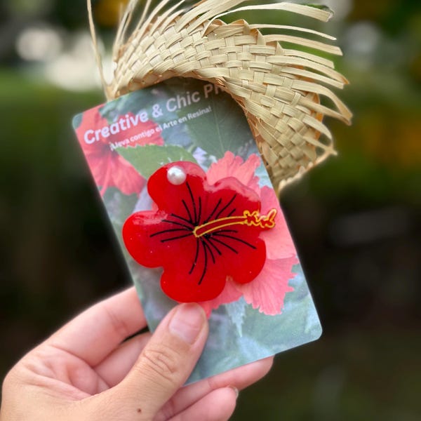 Hibiscus Flower Hair Clip | Puerto Rico Inspired Amapola | Handmade Resin Hair Accessory | Tropical Gift | Creative & Chic PR
