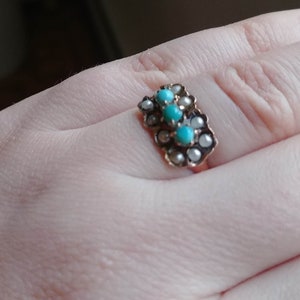 Antique Turquoise Pearl Ring 1900s