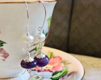 Amethyst & Pearl Earrings