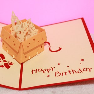 Pop Up Birthday card/ Pop Up cat birthday card/ Pop up Card/ 3 cats in a box
