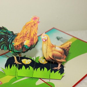 Pop Up Karte Huhn mit Baby Küken/ Pop Up Karte vom Bauernhof