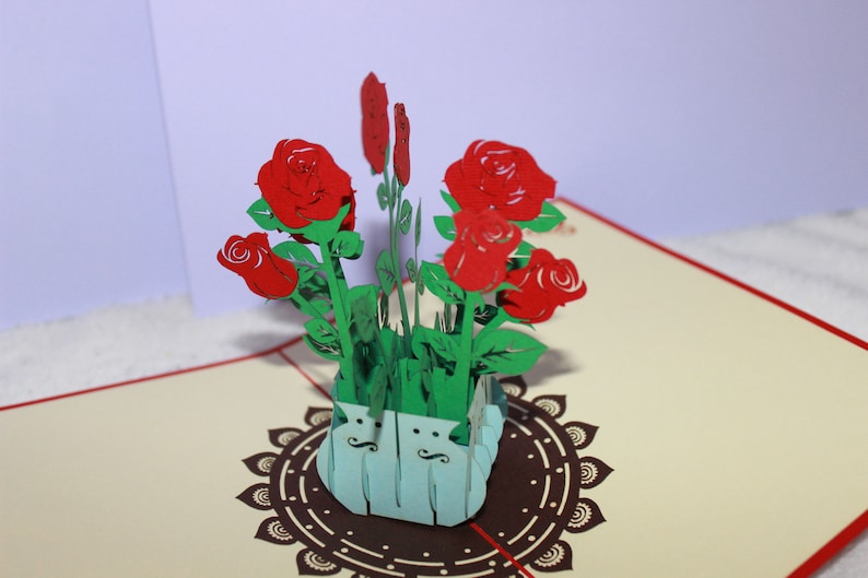 Pop up Card Roses Bouquet 3D Get Well -Thank You Birthday- Wedding- Anniversary