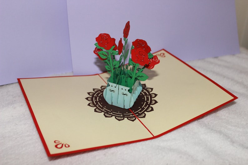 Pop up Card Roses Bouquet 3D Get Well -Thank You Birthday- Wedding- Anniversary