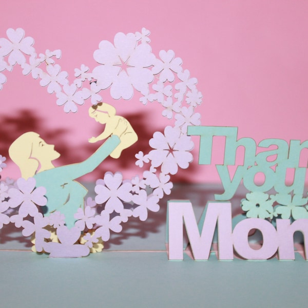 Pop Up Mother Day Card/ Pop Up Card Mother day/ Thank you Mom Card/