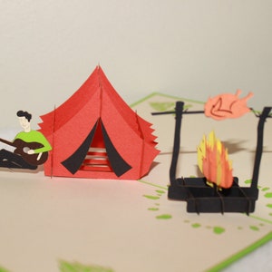 Carte pop-up 3D camping en plein air