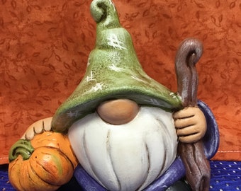 Halloween gnome, gnome, witch gnome, handcrafted gnome, garden art, garden statue, gnome statue, ceramic gnome