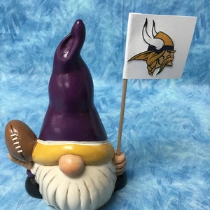 Handcrafted gnome in purple, gnome, football gnome, purple football gnome, loving gnome, garden art, gift gnome, sports gnome