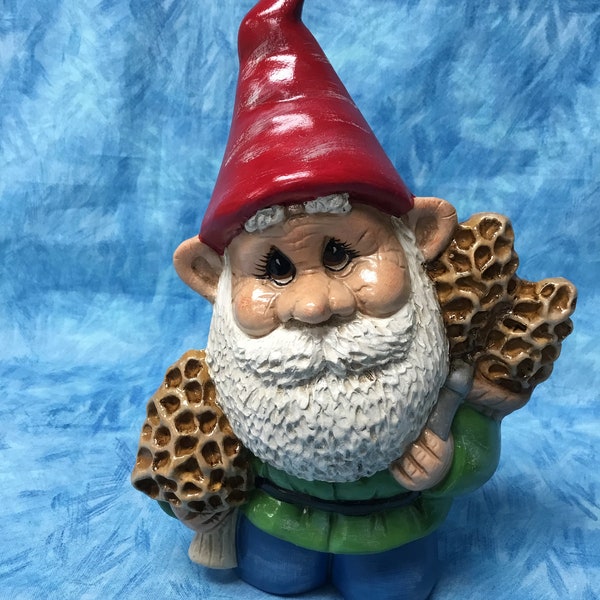 Gnome with mushrooms, gnome, garden art,  ceramic gnome, garden statue, handcrafted gnome