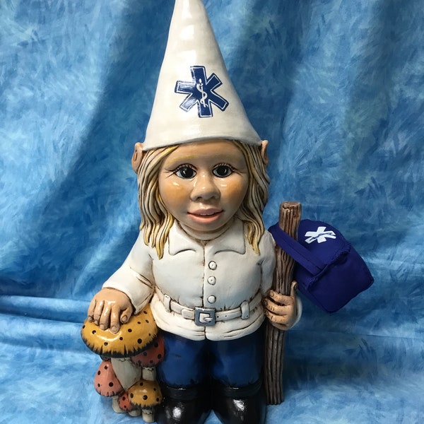 Gnome EMT, EMT gnome, gnome, garden gnome, garden art, handcrafted gnome, medical gnome