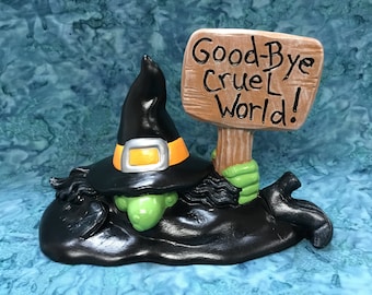 Moule Coulée Céramique Halloween - Petite Sorcière Citrouille Avec Chat (223)