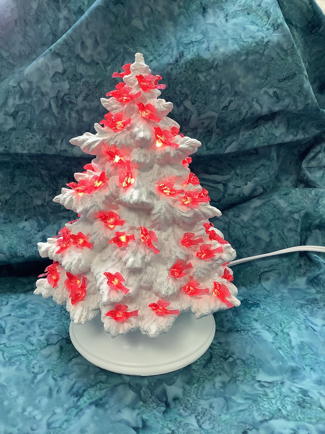 Cardinal lighted tree ceramic cardinal tree handcrafted Etsy