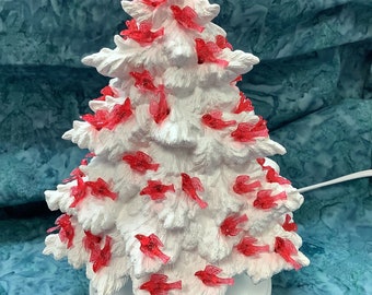 Cardinal lighted tree, ceramic cardinal tree, handcrafted cardinal tree, lighted tree, cardinals, home and decor, cardinal