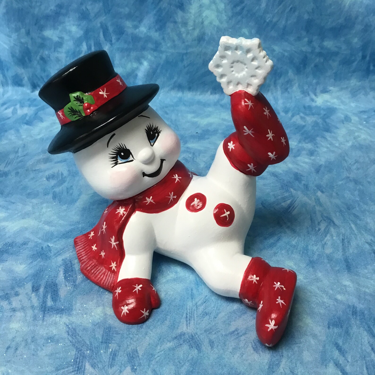 Playful snowman with snowflake handcrafted snowman cheerful  etsy