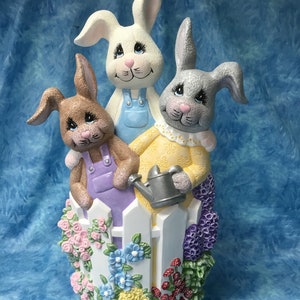 Handpainted bunny trio statue, bunny statue, garden art, garden statue, ceramic statue, statue bunny, bunnies, bunny trio