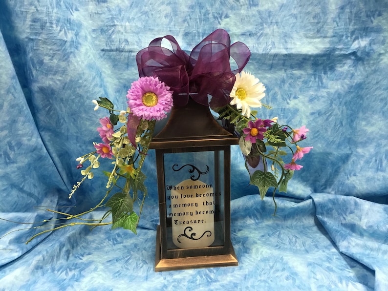Sympathy Lighted Lantern With Floral Swag, Sympathy Lantern, Lighted Lantern for a Sympathy With