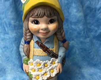 Ceramic handpainted girl gnome,gnome,girl gnome, garden gnome, ceramic, garden art