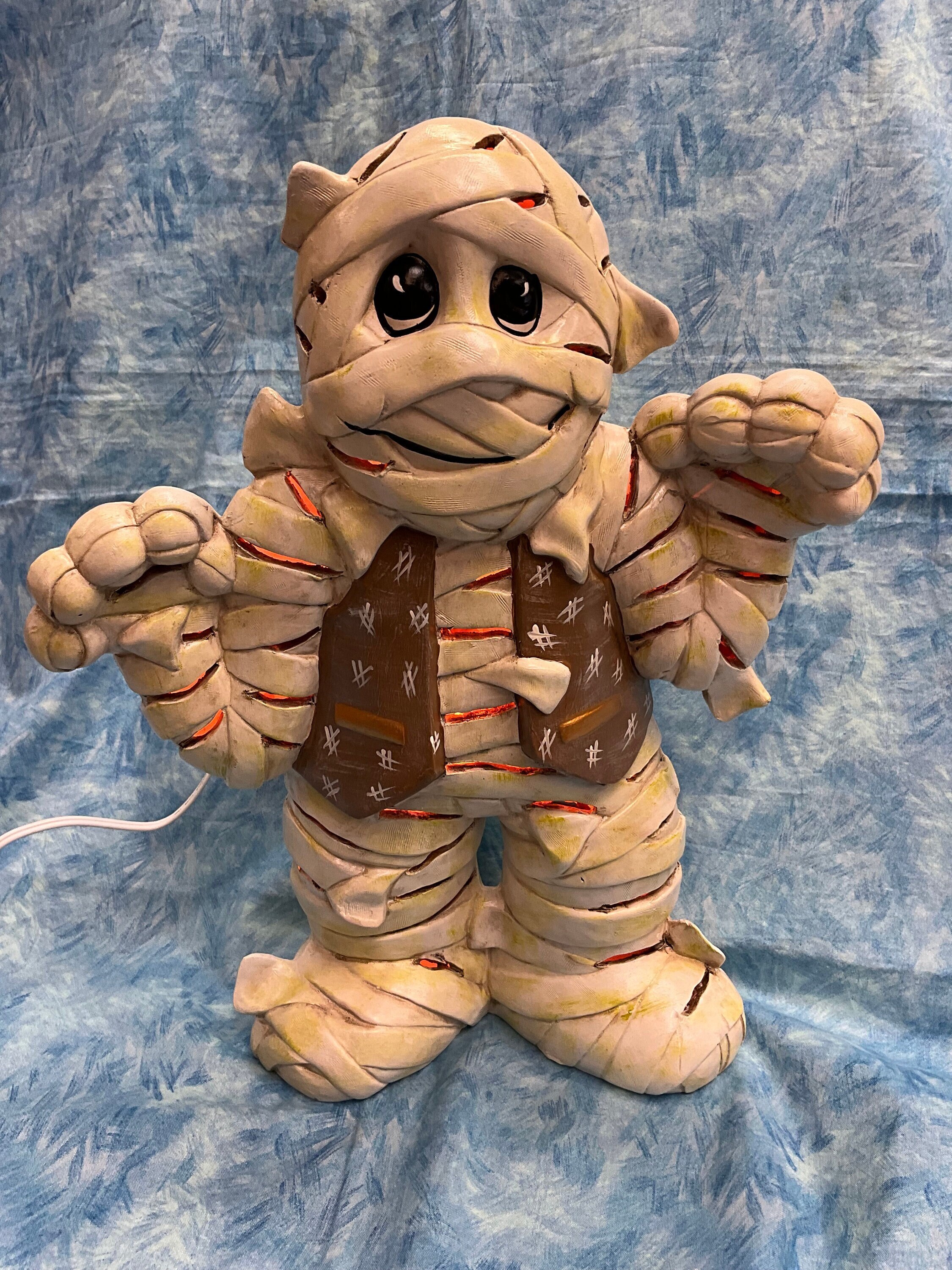 Mummy, ceramic mummy, lighted mummy, handcrafted Halloween, handcrafted mummy, Halloween, Halloween decor