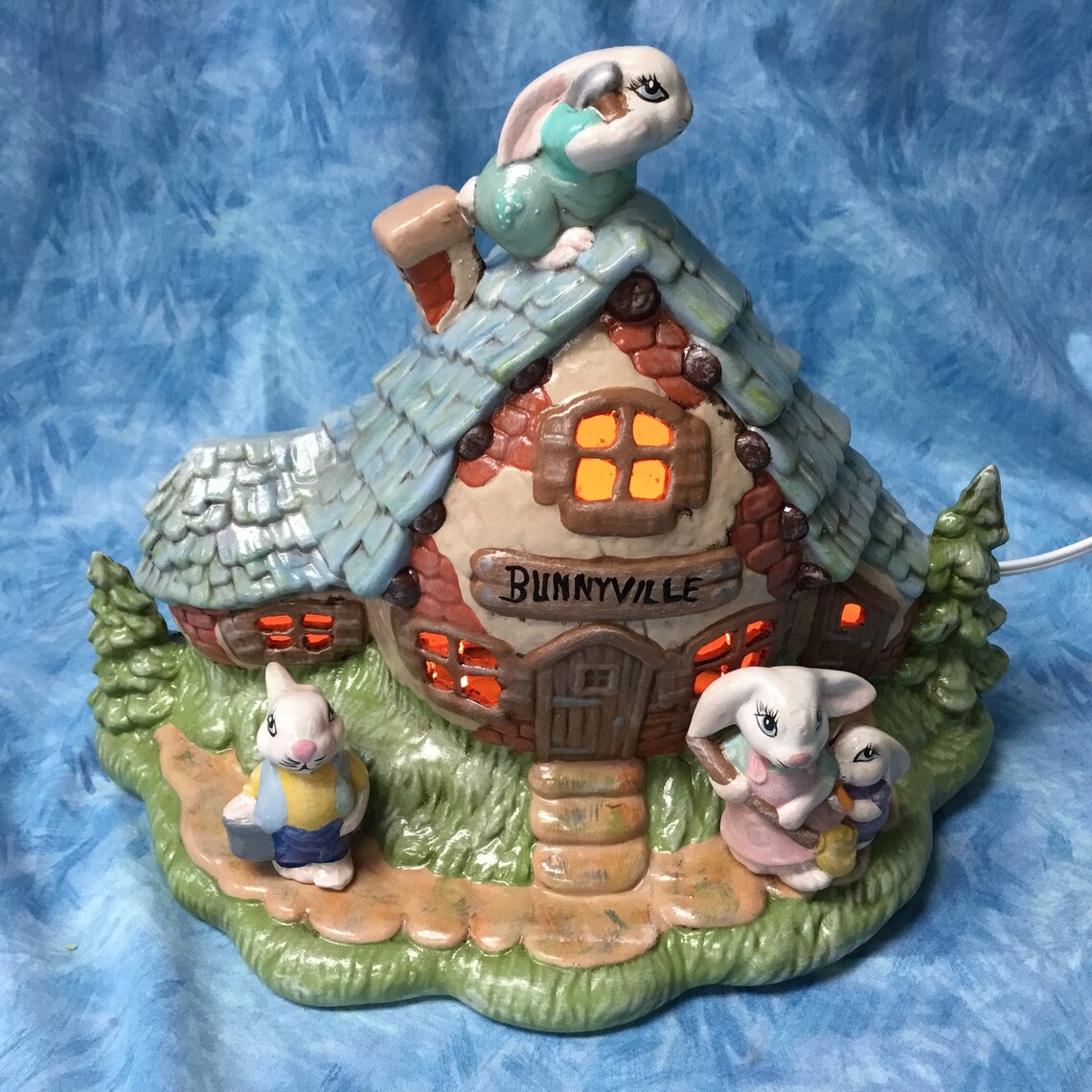 Lighted Bunny Village Lighted Easter House Easter Etsy