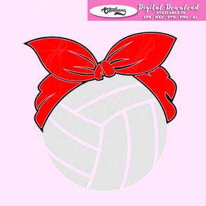May include: A white volleyball with a red bandana tied around it. The bandana is tied in a bow on top of the volleyball.