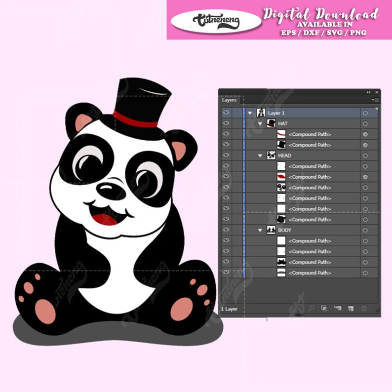Download Stencils Templates Cut File Dxf Baby Panda Svg Cute Whole Body Little Panda On Hat Svg Eps Panda Vector File Instant Download Vinyl Cut File Craft Supplies Tools